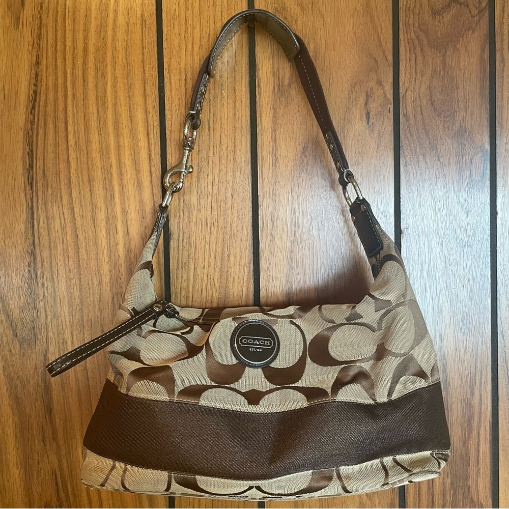 VINTAGE COACH Signature Shoulder Bag Brown